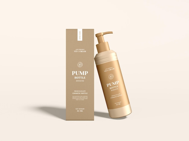 Glossy Plastic Cosmetic Pump Bottle Branding Mockup