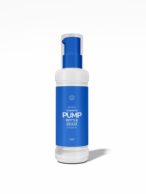 Glossy plastic cosmetic pump bottle packaging mockup