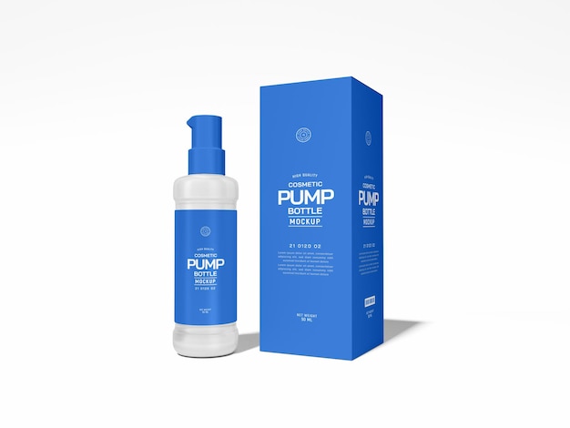 Glossy plastic cosmetic pump bottle packaging mockup