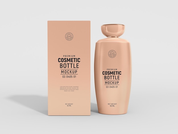 Glossy plastic cosmetic pump bottle packaging mockup