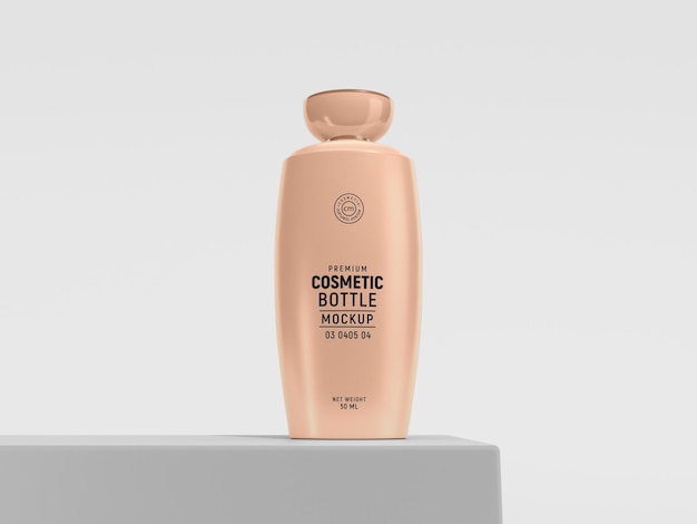 Glossy plastic cosmetic pump bottle packaging mockup