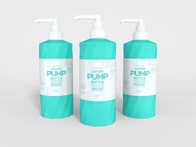 Glossy plastic cosmetic pump bottle packaging mockup