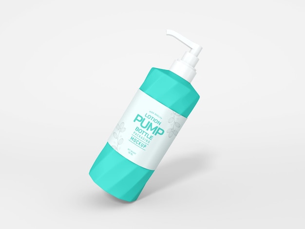 Glossy plastic cosmetic pump bottle packaging mockup