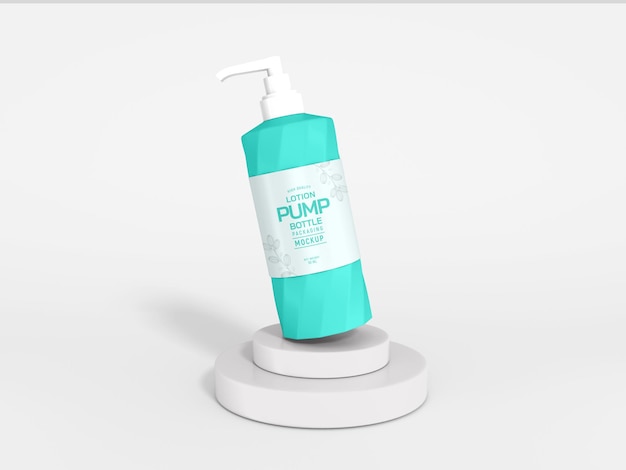 Glossy plastic cosmetic pump bottle packaging mockup