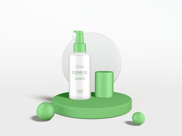 Glossy Plastic Cosmetic Pump Dispenser Bottle Branding Mockup