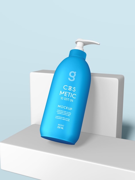 Glossy Plastic Cosmetic Pump Dispenser Bottle Branding Mockup