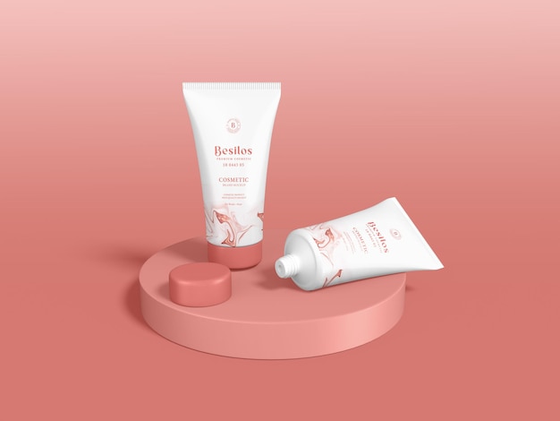 Mockup di marchio del tubo cosmetico in plastica lucida