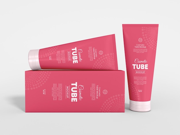 Glossy plastic cosmetic tube packaging mockup