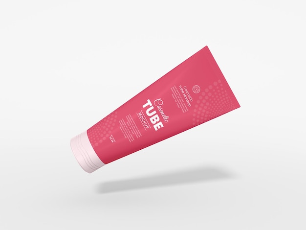 PSD glossy plastic cosmetic tube packaging mockup