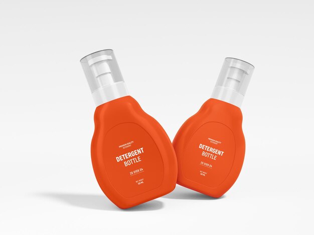 Glossy plastic detergent bottle packaging mockup