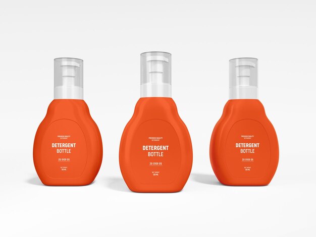 Glossy plastic detergent bottle packaging mockup