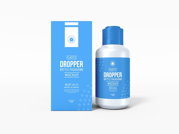 Glossy plastic dropper bottle packaging mockup