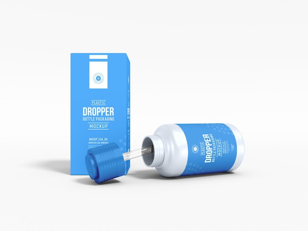 Glossy plastic dropper bottle packaging mockup