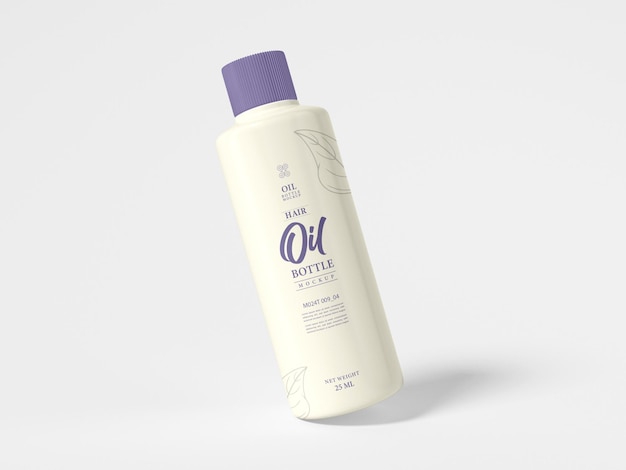 PSD glossy plastic hair oil bottle packaging mockup