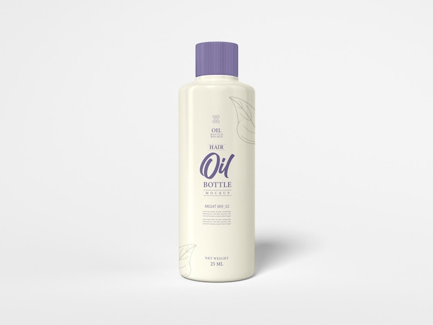 Glossy plastic hair oil bottle packaging mockup