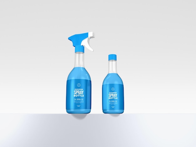 PSD glossy plastic liquid cleaning spray bottle packaging mockup