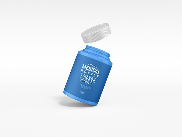 Mockup di vetrina per il marchio di bottiglia di medicina in plastica lucida