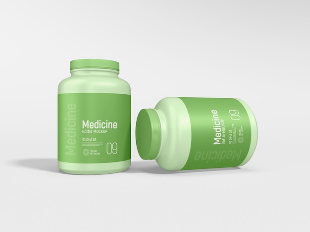 Glossy plastic medicine jar branding mockup