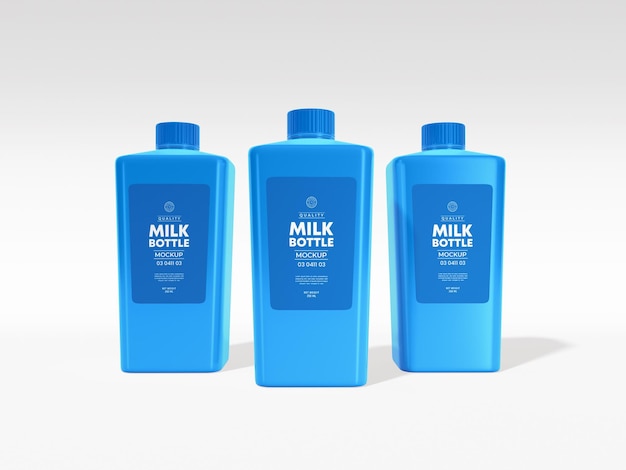 Glossy plastic milk bottle packaging mockup