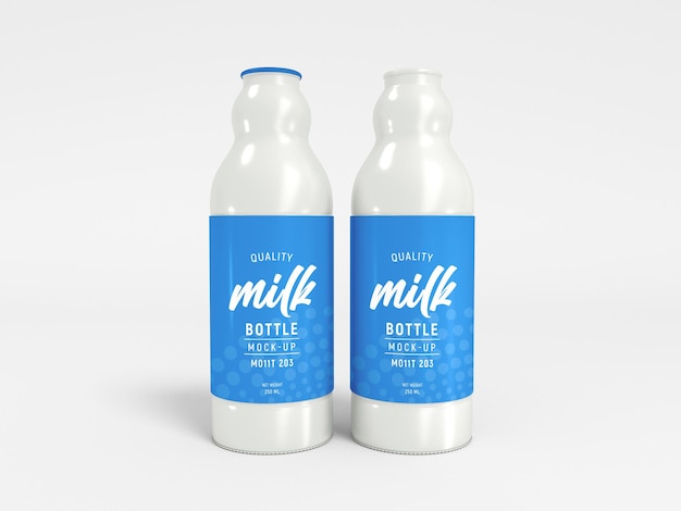 Glossy plastic milk bottle packaging mockup