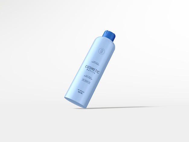 Glossy plastic skin care body lotion bottle branding mockup