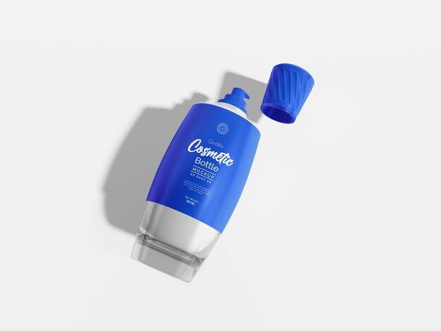 Mockup di marchio di bottiglia cosmetica per toner per la pelle in plastica lucida