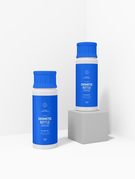 Glossy plastic skin toner cosmetic bottle branding mockup