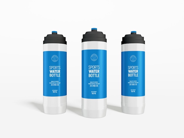 Mockup di marchio di bottiglia d'acqua sportiva in plastica lucida