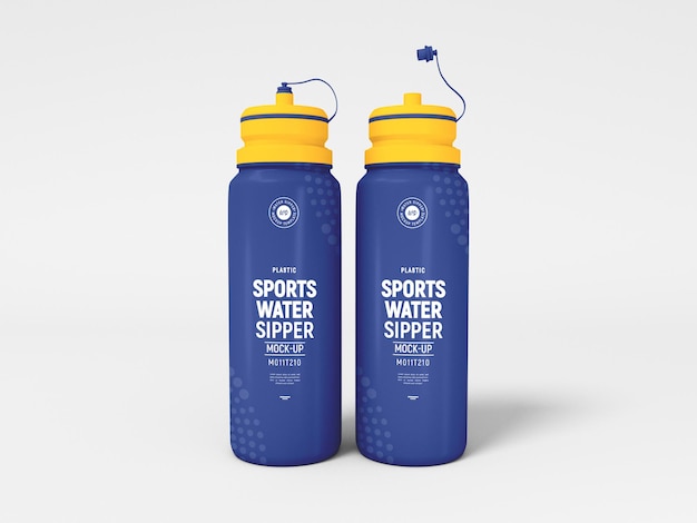 Mockup di bottiglia d'acqua sportiva in plastica lucida