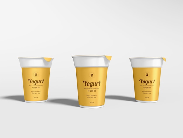 PSD mockup di marchio di tazza di yogurt in plastica lucida