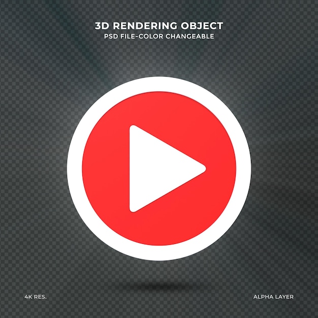 PSD 光沢のある再生ボタンサイン3dソーシャルメディアロゴ音楽最小限のアイコン3dレンダリング