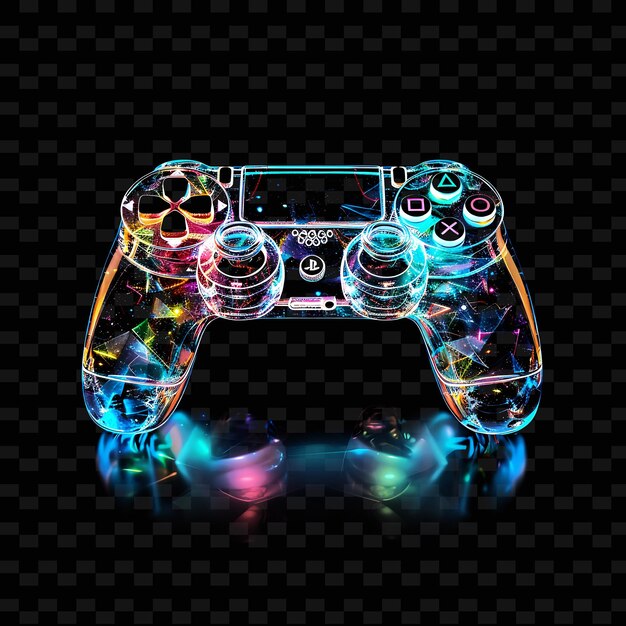 PSD iconica di controller di gioco a radiazione prismatica lucida con contorno monochromatico y2k forma decorativa di tendenza