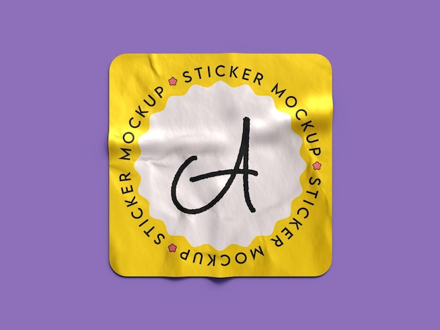 Glossy rectangular crumpled sticker mockup