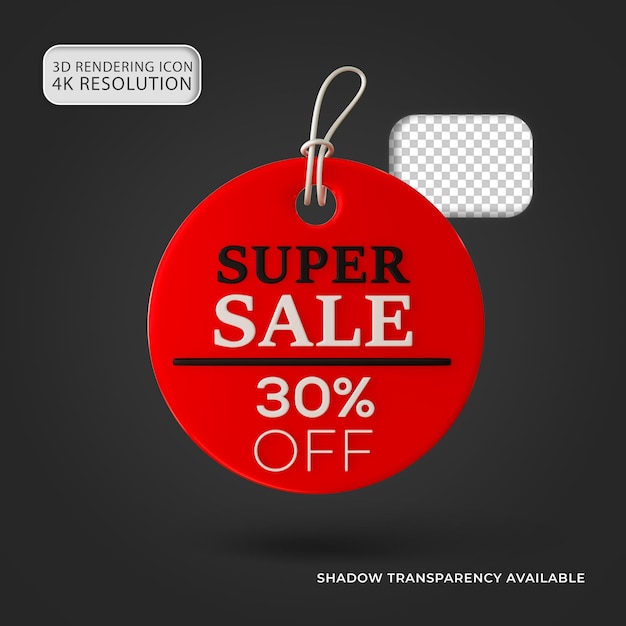 Glossy Red and Black Super Sale Tag 30 percent Off Isolated 3d Icon Illustration for composition