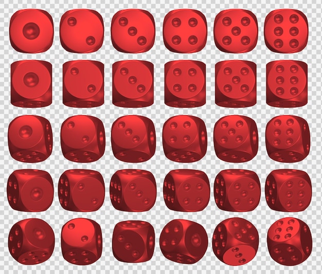 PSD glossy red metal dices 3d render transparent