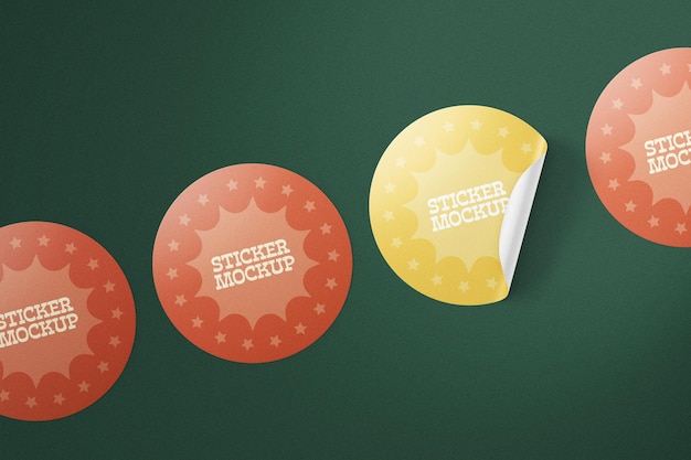 Glossy round stickers mockup