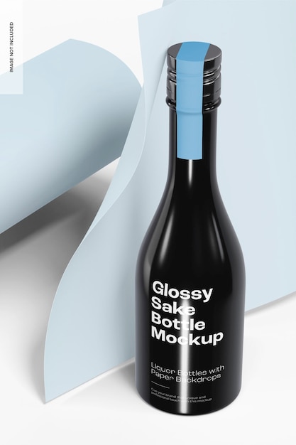 Glossy sake bottle mockup, perspective