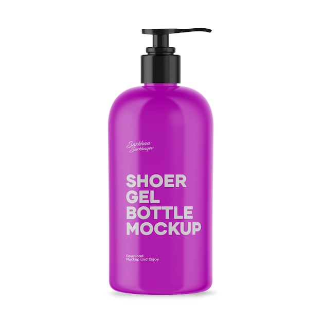 PSD glossy shower gel bottle with pump mockup
