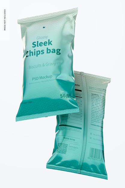 Glossy sleek chips bags mockup