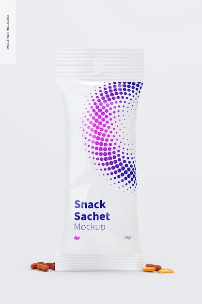 Glossy snack sachet mockup, front view