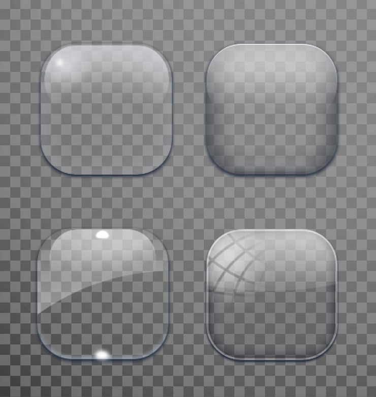 PSD glossy square glass set with transparent background