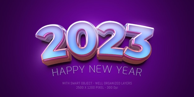 Glossy style 2023 happy new year with editable number 3d style effect