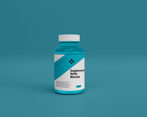 PSD mockup di bottiglia di medicina integratore lucido 3d