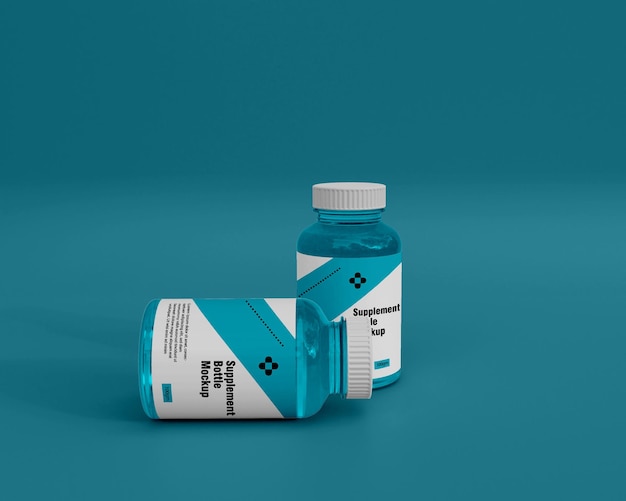 PSD mockup di bottiglia di medicina integratore lucido 3d