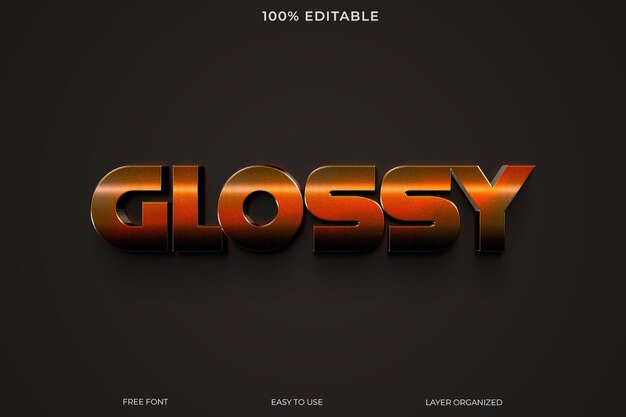 Glossy text effect font editable typography 3d text style