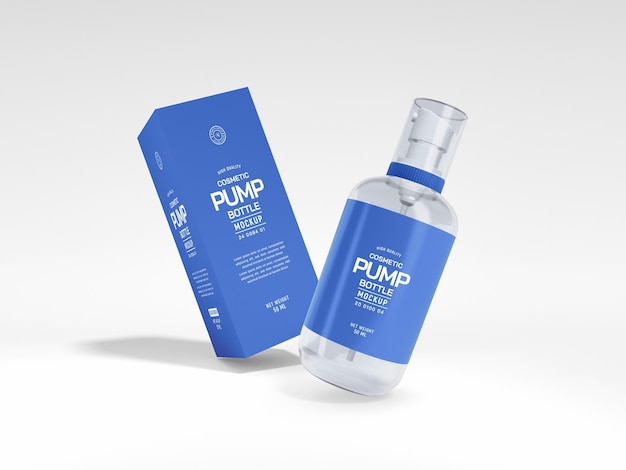 Glossy transparent cosmetic pump bottle branding mockup