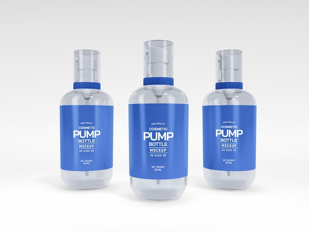 Glossy transparent cosmetic pump bottle branding mockup