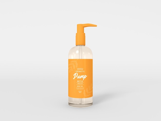 Glossy Transparent Cosmetic Pump Bottle Packaging Mockup