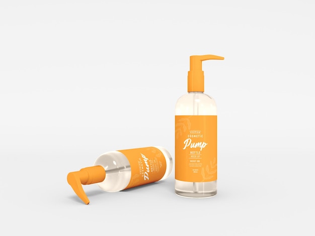 PSD glossy transparent cosmetic pump bottle packaging mockup