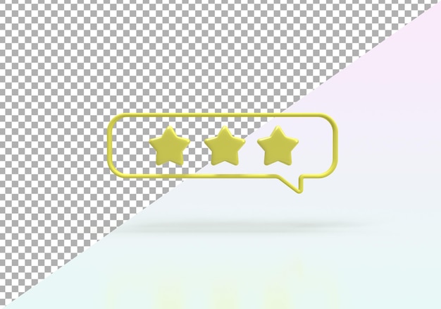 PSD stelle gialle lucide che valutano il concetto di feedback illustrazione per il concetto di idea aziendale background3drender